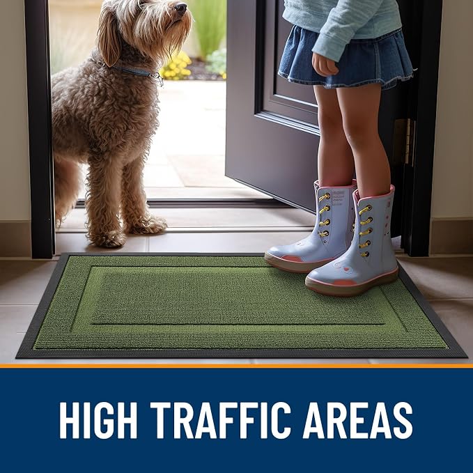 OLANLY Front Door Mat Outside 35x23, All-Season Heavy-Duty Rubber Doormat | Classic Green, Absorbent, Stain and Fade Resistant, Non-Slip Backing, Low-Profile Indoor Outdoor Floor Mat for Entryway