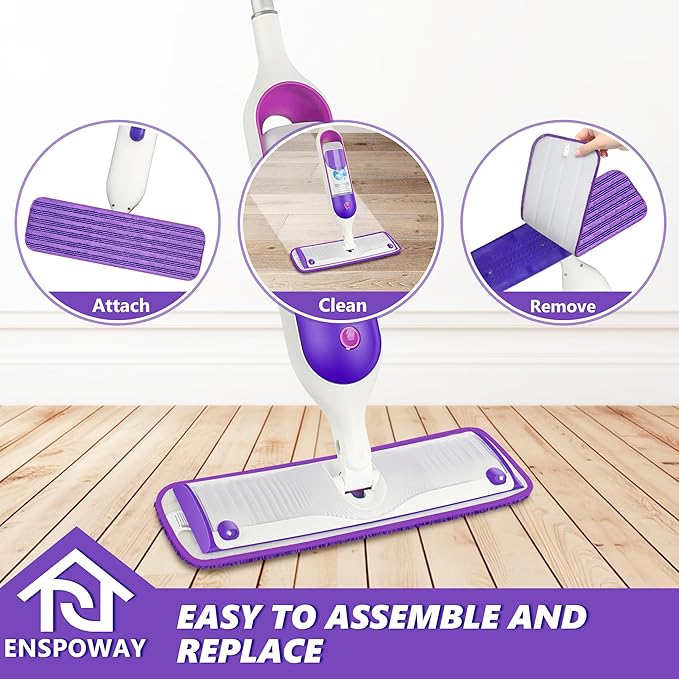 Reusable Microfiber Mop Pads for Swiffer PowerMop: 15” Washable Refills | 4 Absorbent Mopping Replacements, Wet Dry Use, for Multi-Surface Hardwood Tile Floor, Kitchen Bathroom Cleaning, Purple