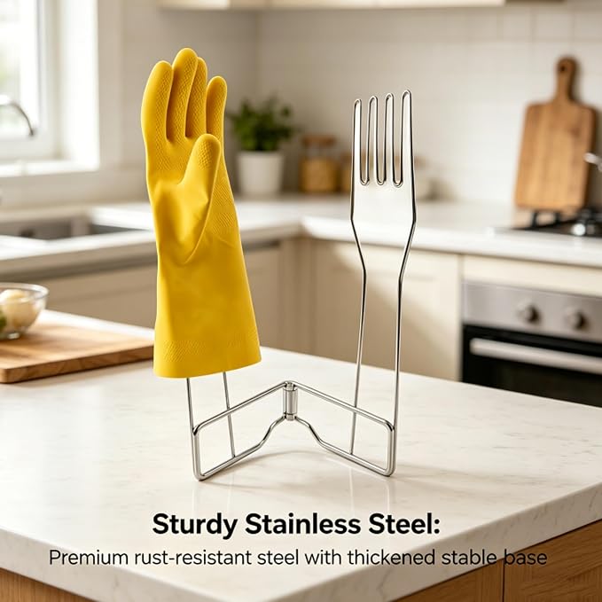 Stainless Steel Glove Holder | Collapsible Dish Rack Stand Organizes Dish Gloves, Fits Rubber Gloves For Dishwashing