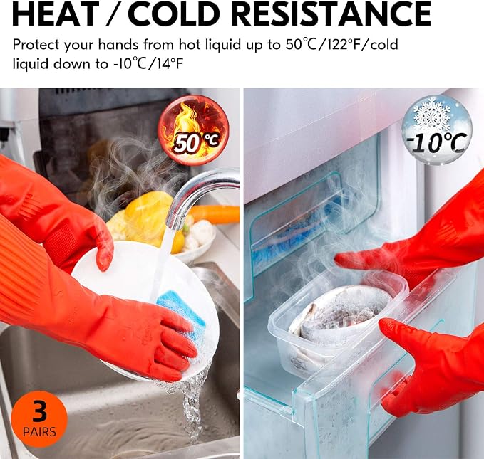 Vgo... Latex Reusable Cleaning Gloves,Long Sleeve Kitchen Gloves(RB2143) | 20cm long sleeve,extra thick,dishwashing,household,painting,gardening,pet care,car washing,bathroom,hair dyeing