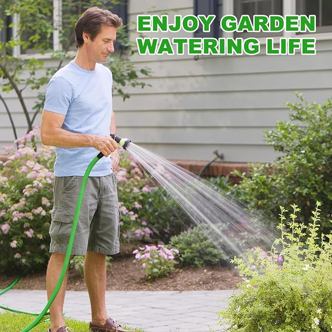 YOTOO Heavy Duty Hybrid Garden Water Hose 5/8-Inch by 75-Feet 150 PSI Kink Resistant, Flexible with Swivel Grip Handle and 3/4" GHT Solid Brass Fittings, Green+Blue