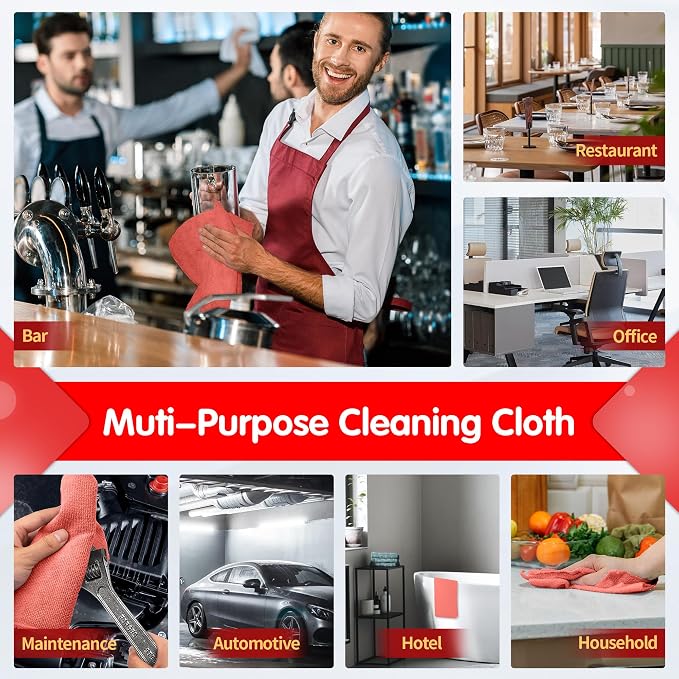 Red Microfiber Cleaning Cloth -Pack of 12, Highly Absorbent Cleaning Rags, 16"X12" All Purpose Cleaning Towels for Housekeeping, Kitchen, Car, Lint Free and Reusable Microfiber Towels