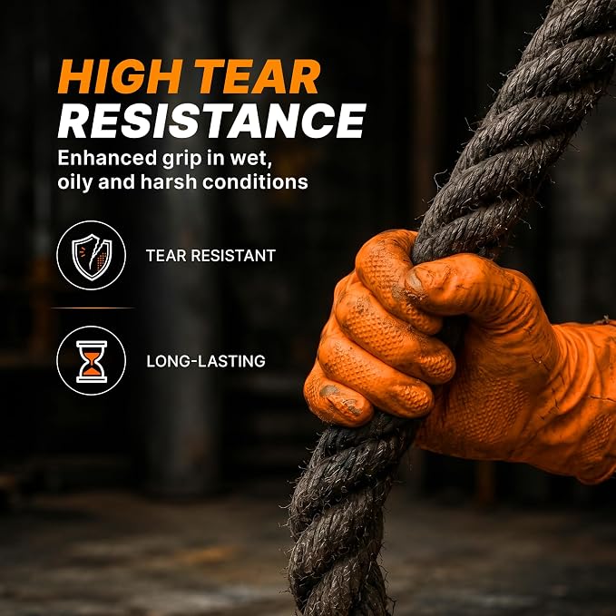TitanFlex Heavy Duty Industrial Orange Nitrile Gloves, 8-mil, Gloves Disposable Latex Free with Raised Diamond Texture Grip, Powder Free, Rubber Glove, Mechanic Gloves,1000-ct Case (Small)