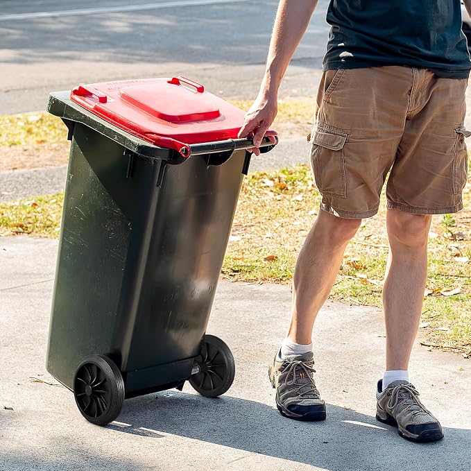 DOITOOL Trash Can Wheels Replacement Kit with 18.8" Hollow Shaft, 7" Rubber Garbage Bin Wheels and 1.2" Axle Set for Outdoor Recycling Cans, City Bin Mobile Cart Parts Pulley Trash Accessories