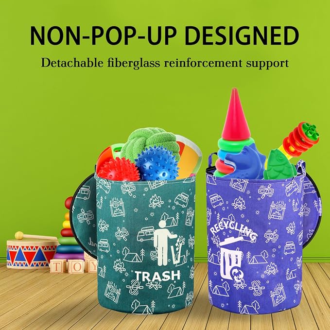 30 Gallon Collapsible Trash Can for RV Camping, Zip Lid,2Pcs | Portable, reusable. For RV, recycling, yard waste, leaf bag, toy bin, hiking, travel, weeds. Folds flat for storage.