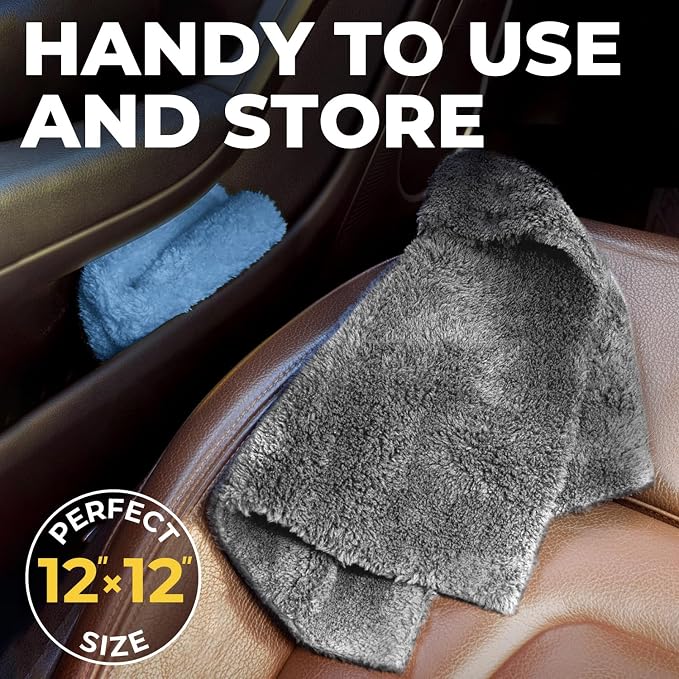 Edgeless Microfiber Car Towels – 6pk(12”x12”) – Soft & Scratch-Free Towels | 540 GSM - Great for Drying, Detailing, Polishing, Buffing - Ultra Absorbent Microfiber Cleaning Cloths for Car