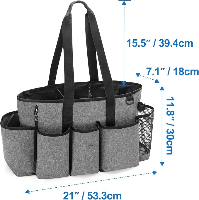 LoDrid Professional Cleaning Tote Caddy for Cleaning Supply, Gray | Cleaning Bag Organizer with Dividers and Handle Strap for Housekeepers Work, Bag Only