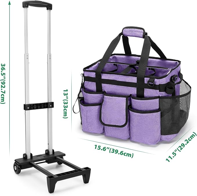 LoDrid Professional Rolling Cleaning Bag with Detachable Trolley, Purple | Portable Cleaning Cart with Shoulder Strap for Housekeepers, Patent Design