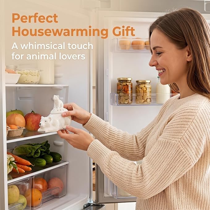 dgudgu Ceramic Bear Baking Soda Holder Deodorizer Fridge Odor Absorber | Cute ceramic mama and baby polar bear baking soda odor absorber container for fresh refrigerators and closets.