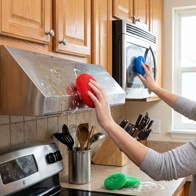 Blulu 15 Pcs Plastic Dish Scrubbers, Nylon Mesh Pads, Primary Colors | Round Scouring Pads, Non Scratch Kitchen Use, Safe on Nonstick Cookware Pots Pans, Durable Mesh Design Ideal with Dishes