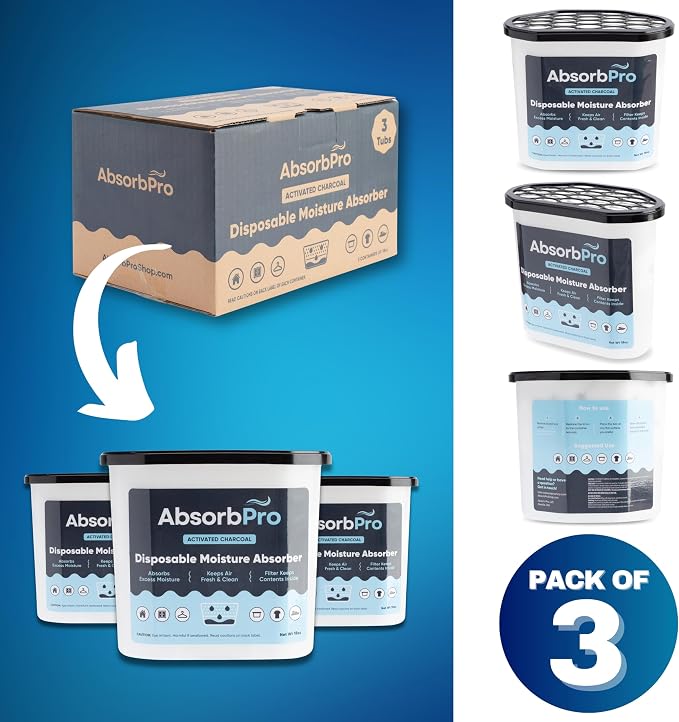Absorb Pro Charcoal Moisture Absorber Tub 18 oz, 3-Pack