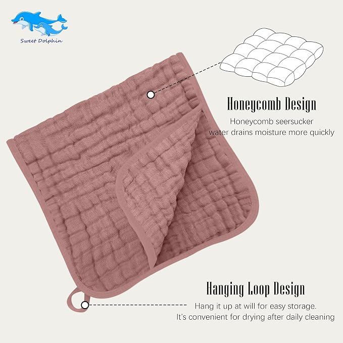 SWEET DOLPHIN 12 Pack Muslin Burp Cloths Large 100% Cotton Burping Clothes for Baby Drool - Absorbent and Soft Boys & Girls Milk Spit Up Rags for Newborn Essentials Registry - Neutral Retro
