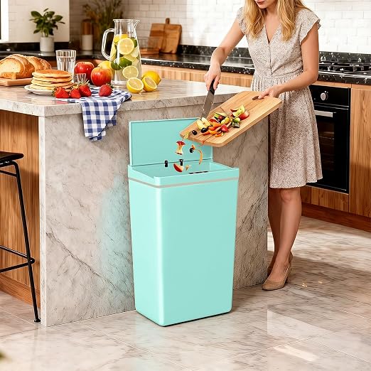 Dopinmin 13 Gallon Trash Can Automatic Trash Can Blue,4 Pack | Touchless Kitchen Garbage Bin with Lid, Smart Motion Sensor Garbage Cans 13 Gallon, 50L Wastebasket for Bathroom Bedroom
