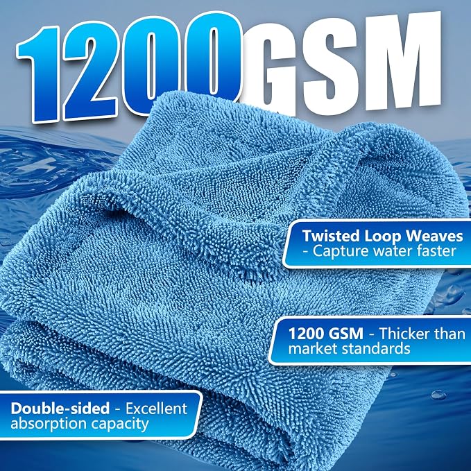 Airlab Microfiber Towels Cars Wash Drying Cleaning Cloth, Light Blue | Thick Plush Auto Detailing Super Absorbent for Interior & Exterior Lint Free, Streak Free, 24 x 16 Inch, Pack of 1