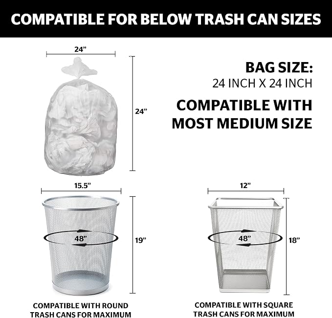 Aluf Plastics 10 Gal Clear Trash Bags, 8 Micron (EQ.), 24" x 24" (1000 Pk)