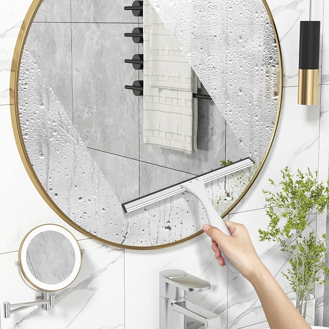 AmazerBath Squeegee for Shower Glass Doors - All-Purpose Squeegee with Hook for Windows, Mirrors, Tiles and Car Glass, 10 Inches