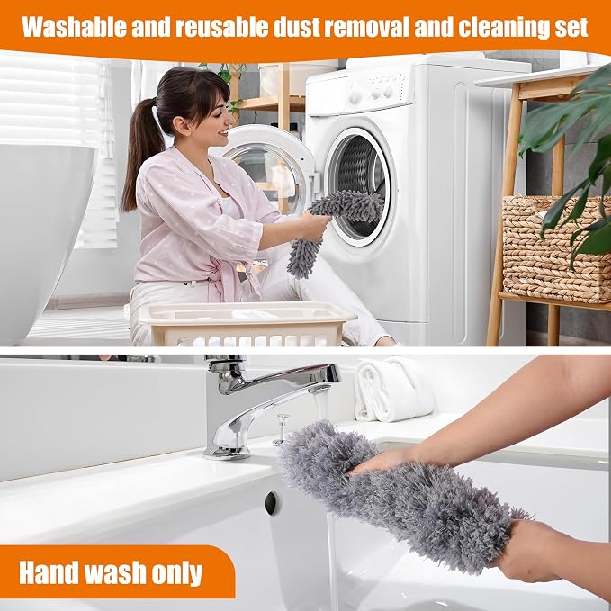 4 Pcs Microfiber Cobweb Duster with 100-inch Extendable Pole, Washable and Reusable Feather Cleaning Duster Kit with 3 Duster Heads,Dusters for Cleaning with Telescopic Pole for High Ceiling Fan