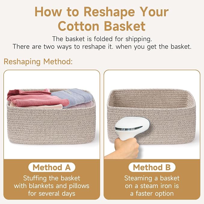 3 Pack Storage Baskets for Organizing, 13.7×9.5×6.3", Green | Woven Baskets for Shelves, Cotton Rope Basket for Gifts Empty, Closet Organizer Bins with Handles, Cube Decorative Box