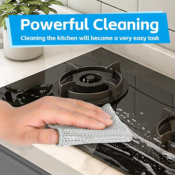 36Pack Multipurpose Wire Dishwashing Rags, Upgrade Non Scratch Wire Dishcloth, for Wet and Dry Use, Reusable Metal Scrubbing Microfiber Clean Cloths for Home/Kitchen/Stove