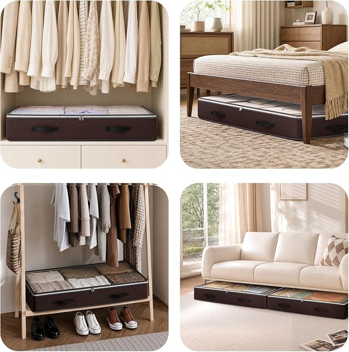 Budding Joy 6 Pack 95L Under bed Storage Containers Brown | Underbed Storage Bags for Blankets, Towels, Comforter, Sweaters, Linen Sheets, Wrapping Paper