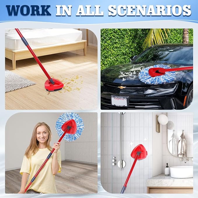 8 Pack Spin Mop Replacement Heads for OCedar RinseClean 2-Tank System, 100% Blue Microfiber Refills, Includes 1 Scrub Brush & 1 Base, Machine Washable Deep Cleaning Floor Mop Head