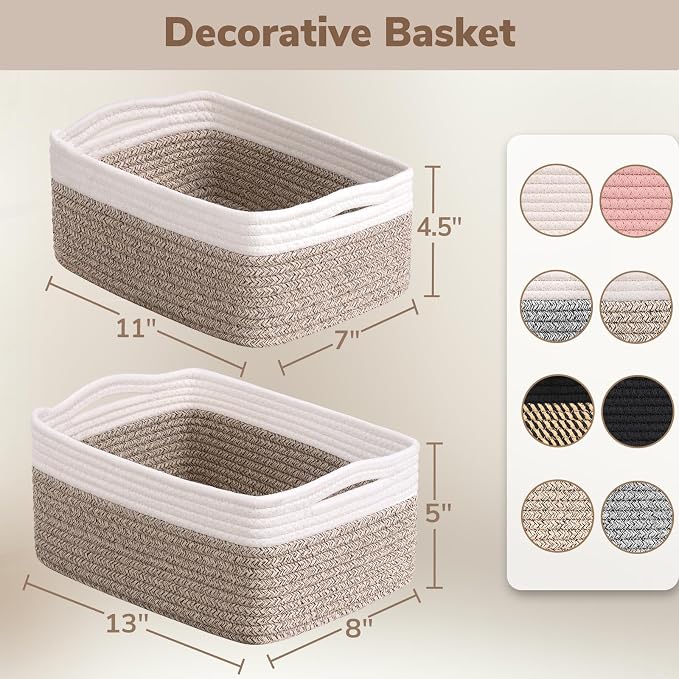 Goodpick 3-Pack Woven Storage Baskets for Organizing, 13 x 8 x 5 in | 13 x 8 x 5 in Empty Baskets for Shelves, Dog Toy Basket, Closet Baskets for Organizing, Empty Baskets for Gifts, White