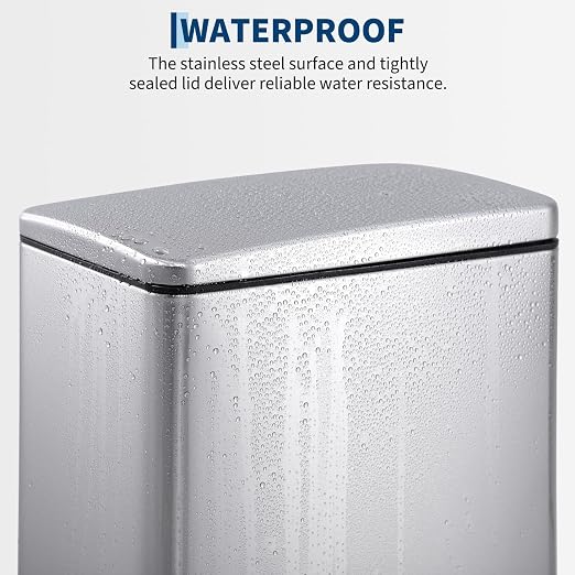 Trash Can Set, 12 Gal and 2.6 Gal, Soft-Close Step Lid, Silver | Removable inner buckets, liner rings, stay-open function, odor-sealing lids and fingerprint-resistant stainless finish