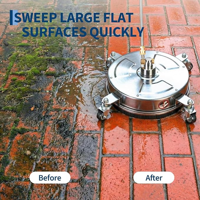 16.5" Pressure Washer Surface Cleaner, 4000 PSI Stainless Steel Power Washer Attachment with 4 Wheels and 2 Extension Wands, 1/4" Quick Connect for Cleaning Driveways, Concrete