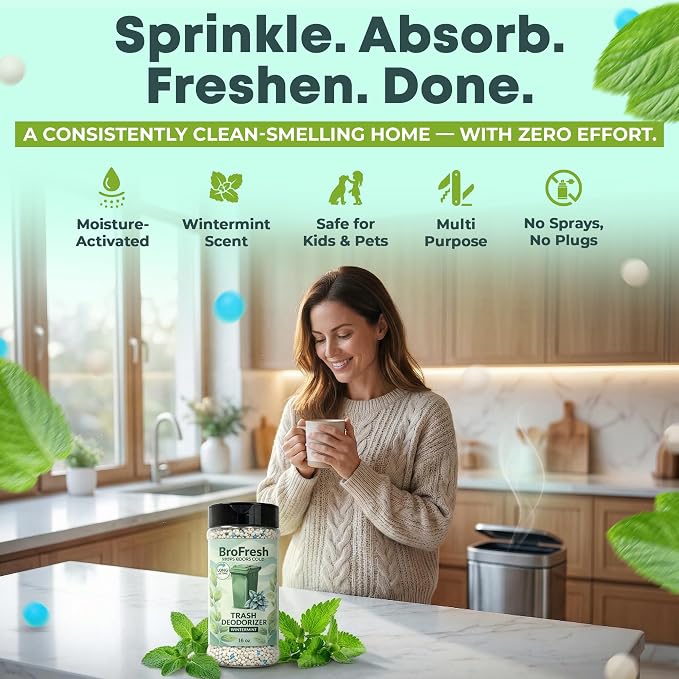 BroFresh Garbage Can Deodorizer, Neutralizes Odor, Absorbs Moisture & Releases Long-Lasting Scent, Safe & Non-Toxic, Trash Can Odor Eliminator (16 oz Single, Wintermint)