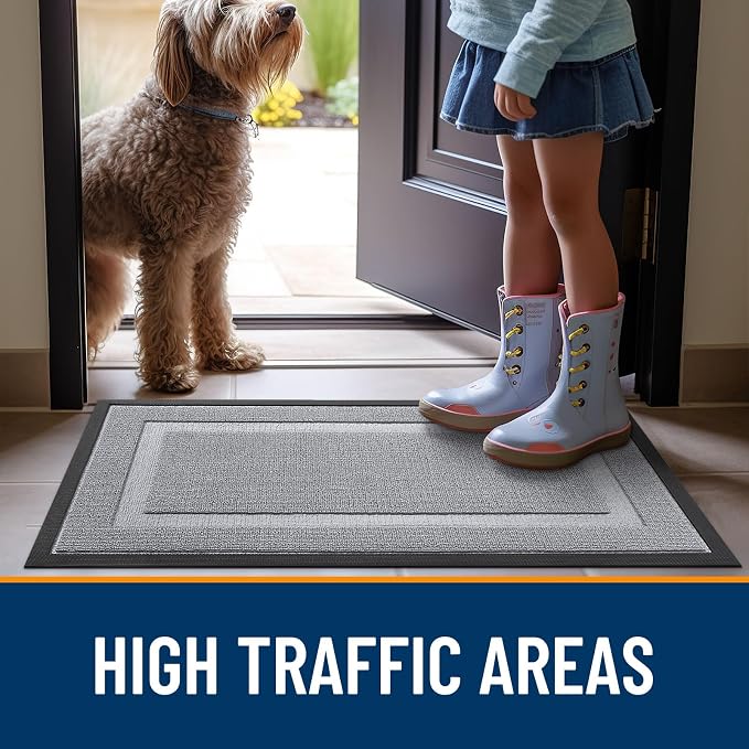 OLANLY Front Door Mat Outside 59x34, All-Season Heavy-Duty Rubber Doormat | Silver Gray, Absorbent, Stain Fade Resistant, Waterproof Non-Slip Backing, Low-Profile Indoor Outdoor Floor Mat for Entryway