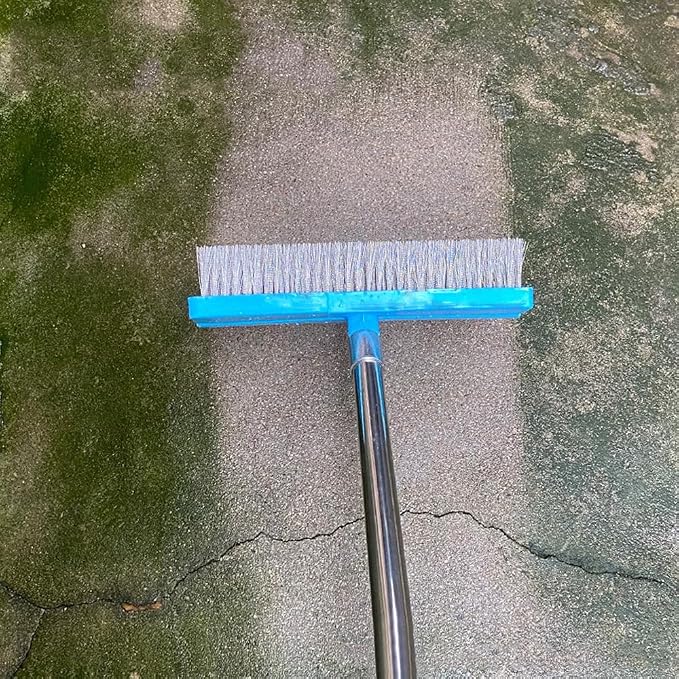 Stainless Steel Deck Brushe Heavy Duty Bristle Broom Floor Scrubber for Cleaning Moss, Garage, Patio, Garden, Outdoor(L)