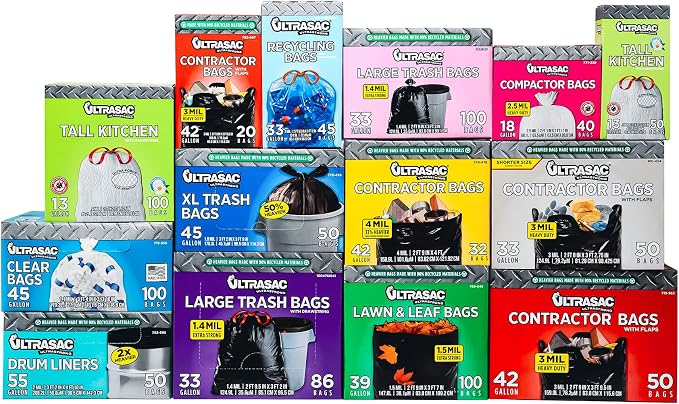 Ultrasac Trash Bags 18 Gallon for 15 inch Compactors - 25" x 35" 2.5 MIL