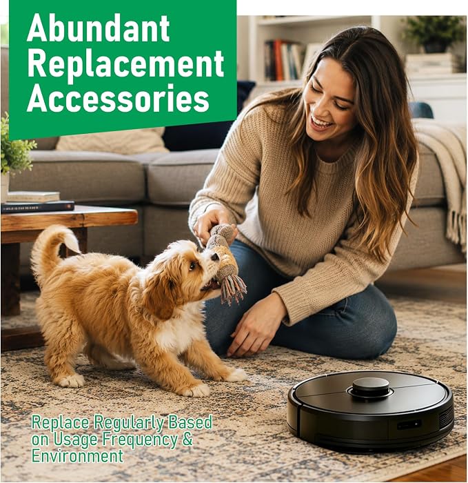 24Pcs Replacement Accessories Kits for Dreame D20 Plus | 24pcs kit for D20 Plus: 4 main brushes, 4 HEPA filters, 4 airtight bags & 6 mop pads for corner-to-edge pet hair cleaning