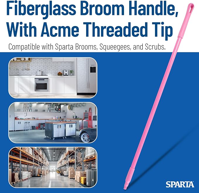 SPARTA 41225EC26 Fiberglass Broom Handle, Mop Handle, Replacement Handle With Acme Threaded Tip For Commercial Cleaning, 48 Inches, Pink, (Pack of 12)