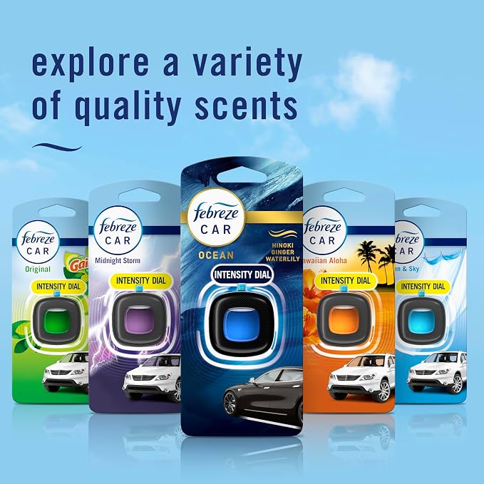 Febreze Car Ocean Scent Air Freshener Vent Clip, .07 oz. Car Vent Clip, Pack of 4
