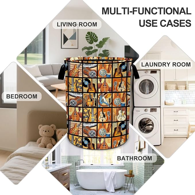 Guitar Laundry Basket Foldable Oxford Laundry Hamper With Handle For Room Bathroom Bedroom