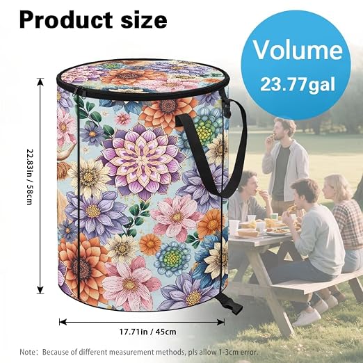 BIGCARJOB Boho Floral Big Trash Can with Lid, 22.83x17.71, Outdoor Recycling Bin Large Trash Can Outside Garbage Storage Bag for Camping Travel Beach, Highland Cow