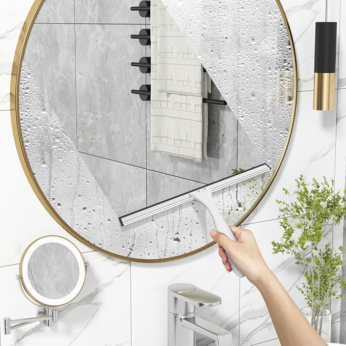 AmazerBath Squeegee for Shower Glass Door, Shower Squeegee for Glass Doors - All-Purpose Squeegee with Hook for Shower Doors, Windows, Mirrors, Tiles and Car Glass, 12 Inches (Pack of 3)