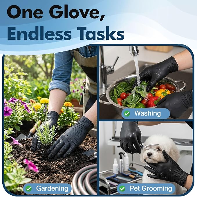 Fixwal Disposable Black Nitrile Gloves, XL, 4 Mil, 120 Count | Food-Grade Protection with Textured Grip, Oil & Grease Resistant for Cleaning and Food Prep, Latex-Free, Powder-Free