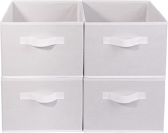 Clothings Collapsible Storage Bins, Foldable Organizers and Storage Baskets Cube Storage Bin for Bedroom Living Room (4 Pack) (White, 15.4x11.4x7.9inch)