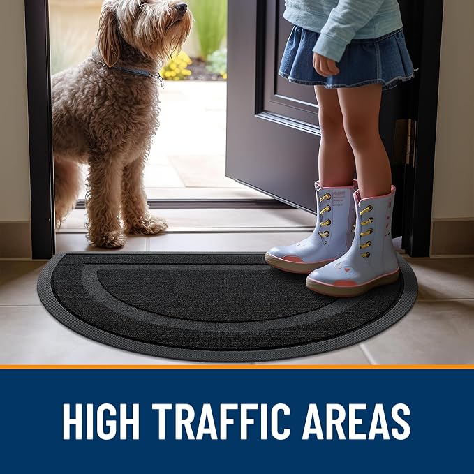 OLANLY Half Circle Front Door Mat Outside 71x23 All-Season Rubber Doormat | Jet Black, Absorbent, Heavy-Duty, Stain Fade Resistant, Waterproof Non-Slip Backing, Low-Profile Indoor Outdoor Entryway Mat