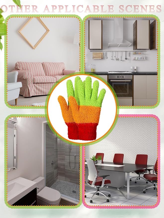 Patelai 3 Pairs Microfiber Dusting Gloves for Plants Leaf, Medium | Assorted Colors,Plant Cleaning Gloves, Reusable Washable Gloves,House Furniture Blinds Dusting