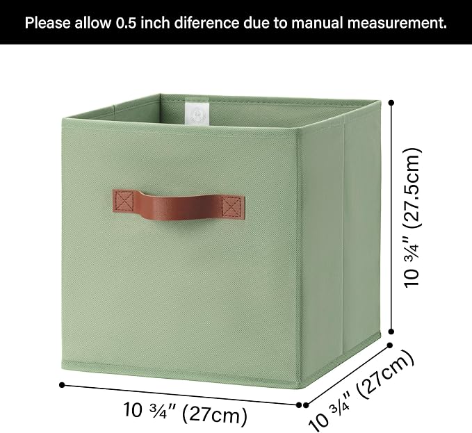 GRANNY SAYS 11 Inch Fabric Storage Cubes, 6-Pack, Sage Green | Collapsible Cube Storage Bins with Thickened Base Plate, Sturdy Handles, Decorative Baskets for Shelves, Closet