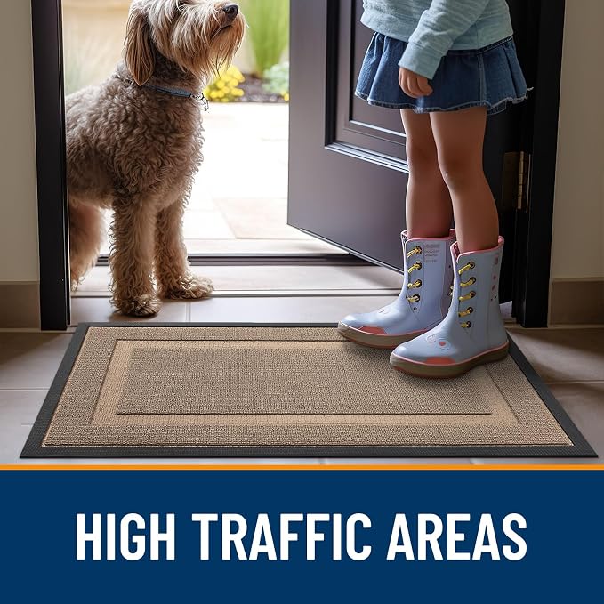OLANLY Front Door Mat Outside 47x23, All-Season Heavy-Duty Rubber Doormat | Mocha, Absorbent, Stain and Fade Resistant, Waterproof Non-Slip Backing, Low-Profile Indoor Outdoor Floor Mat for Entryway