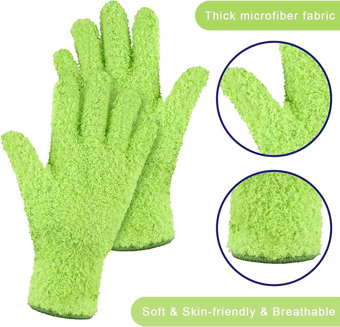 Patelai 3 Pairs Microfiber Dusting Gloves for Plants Leaf, Medium | Green Yellow, Blue, Pink,Plant Cleaning Gloves, Reusable Washable Gloves,House Furniture Blinds Dusting
