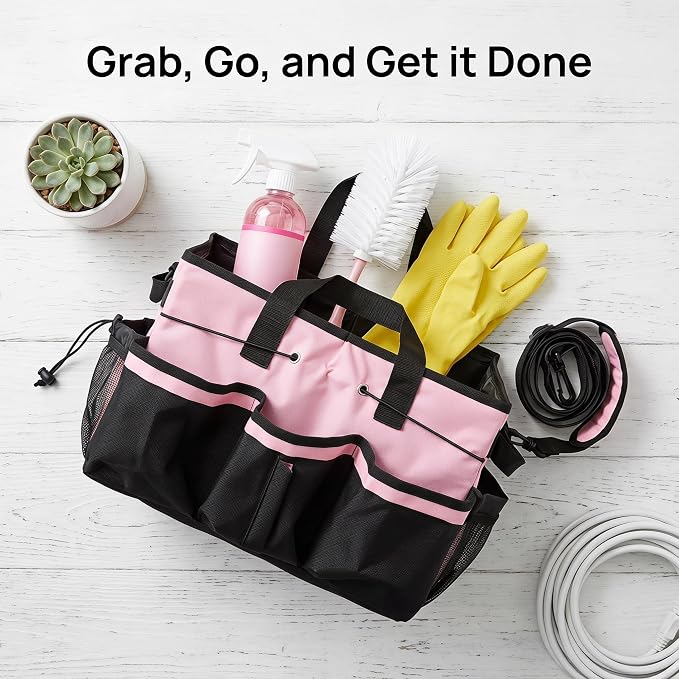 Large Capacity Portable Housekeeping Tote Bag with Adjustable Shoulder Strap and Handle, Oxford Cloth Cleaning Caddy with Detachable Divider and Multi Pocket Design for Hotels