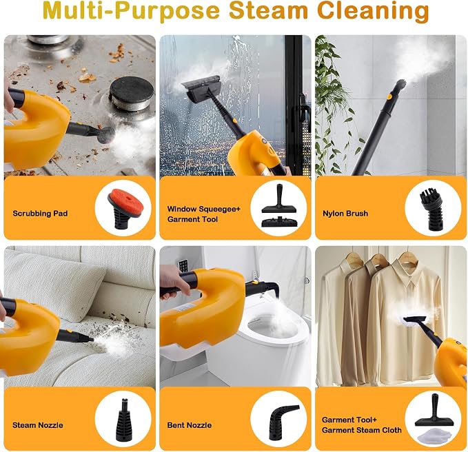 GHORA Steam Mop, All-in-one Handheld Steam Cleaner with 13 Attachments, 23FT Cord, 11.83OZ Removable Tank, Adjustable Height Steam Mops for Floor Cleaning, Hardwood Floors, Carpets, Tiles, Windows