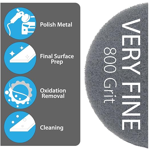 5" Abrasive Pad Hook & Loop Round Non-Woven 800 Grit - 10 Pack (Gray)