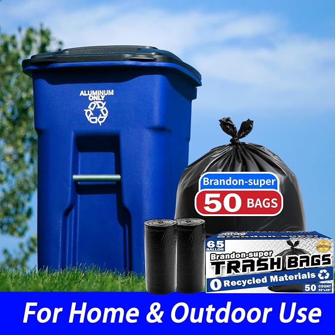 (100 count)65 Gallon Trash Bags,Large Commercial Can Liner,Disposable Black Garbage Bags For Household,Commercial,Lawn and Leaf
