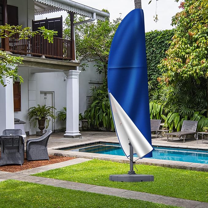 OKPOW Cantilever Patio Umbrella Cover: Fits 7.5-11.5 FT Outdoor Umbrellas | Easy Install with Rod & Long Zipper, Waterproof 420D Oxford Cover, Protects Offset Umbrella from Sun, Rain, Snow & Dust